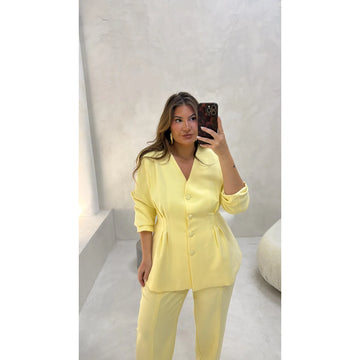 Conjunto Blazer com Calça Alfaiataria Amarelo