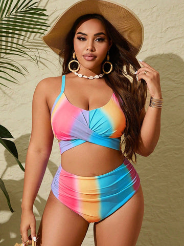 Biquini feminino colorido cintura alta