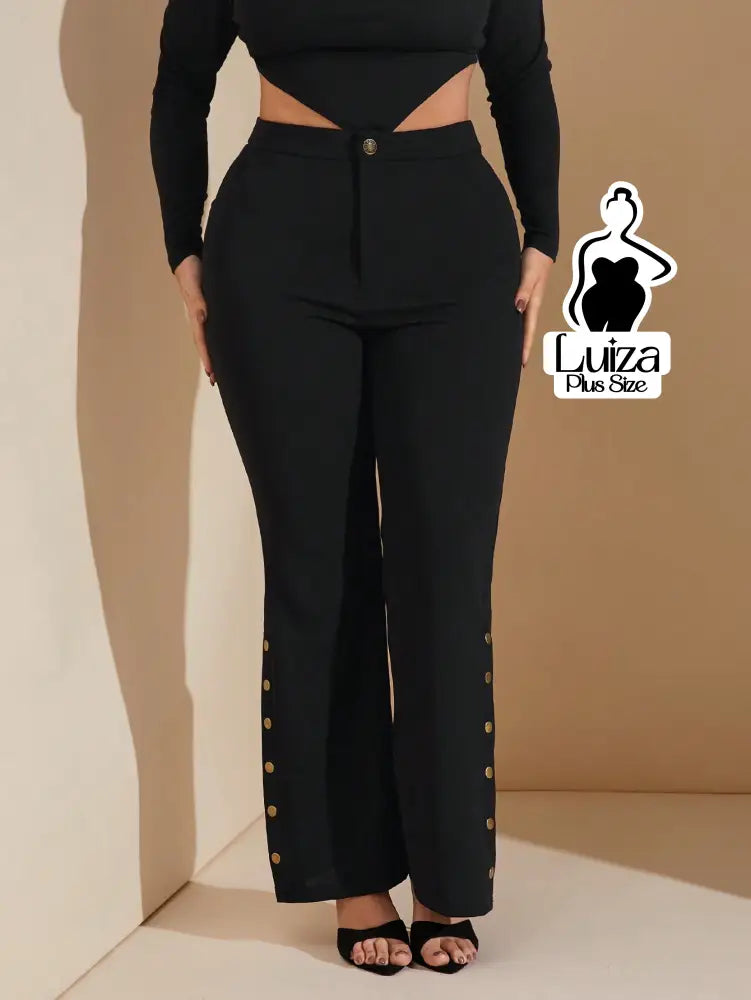 Calça Flare Alfaiataria Botões Laterais Plus Size