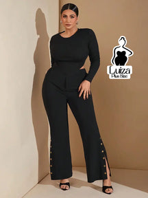 Calça Flare Alfaiataria Botões Laterais Plus Size