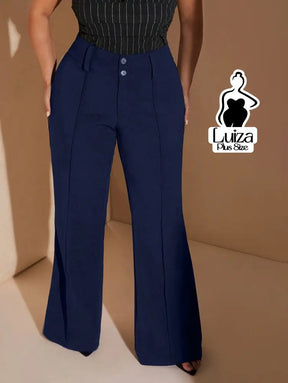 Calça Flare Cintura Alta Botões Recorte Alfaiataria Plus Size
