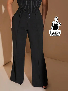 Calça Flare Cintura Alta Botões Recorte Alfaiataria Plus Size