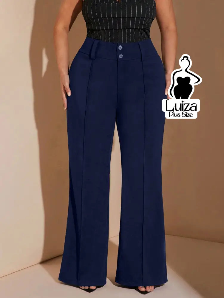 Calça Flare Cintura Alta Botões Recorte Alfaiataria Plus Size