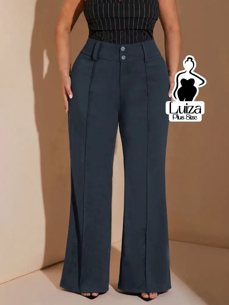 Calça Flare Cintura Alta Botões Recorte Alfaiataria Plus Size