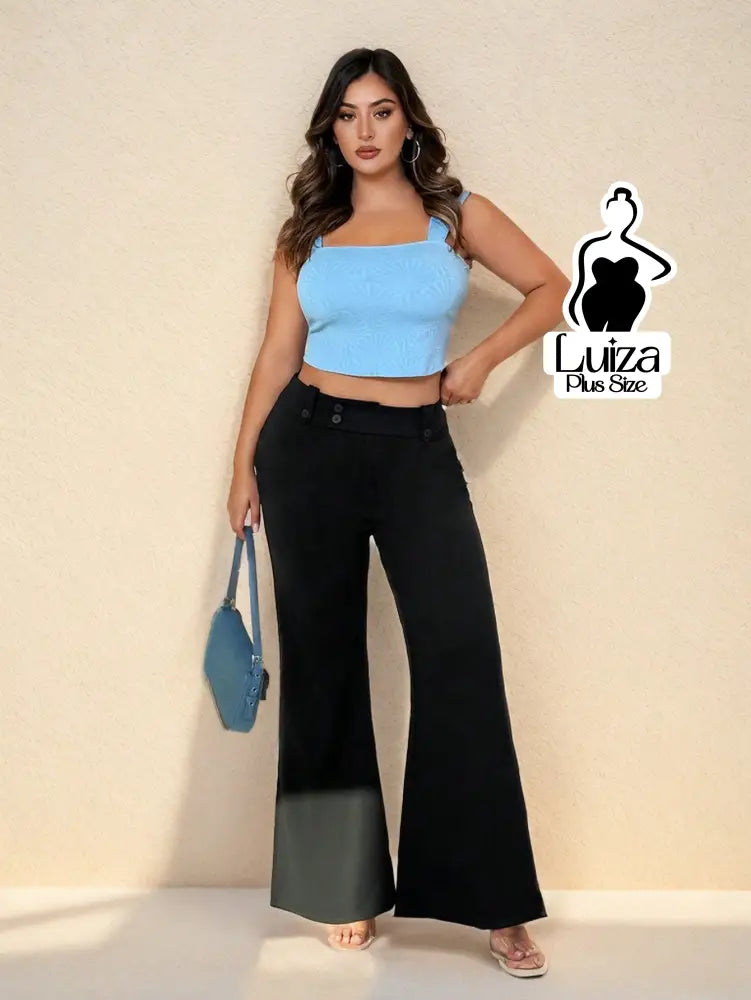 Calça Flare Cintura Alta Detalhe Botões Plus Size