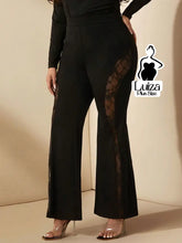 Calça Flare Cintura Alta Recortes Em Renda Plus Size