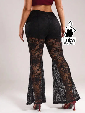 Calça Flare Transparente Renda Sofisticada Plus Size