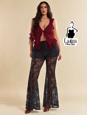 Calça Flare Transparente Renda Sofisticada Plus Size