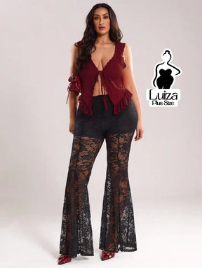 Calça Flare Transparente Renda Sofisticada Plus Size
