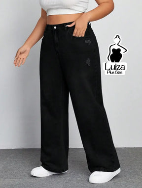 Calça Jeans Wide Leg Cintura Alta Caimento Solto Plus Size