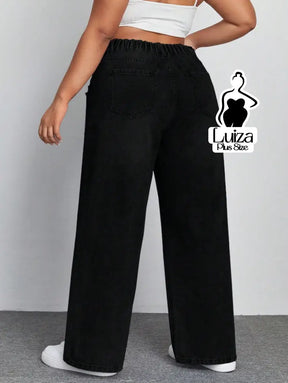 Calça Jeans Wide Leg Cintura Alta Caimento Solto Plus Size