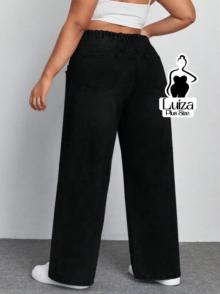 Calça Jeans Wide Leg Cintura Alta Caimento Solto Plus Size