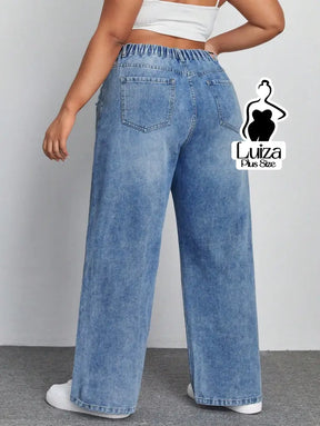 Calça Jeans Wide Leg Cintura Alta Caimento Solto Plus Size