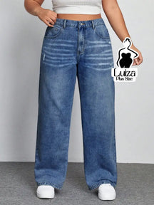 Calça Jeans Wide Leg Cintura Alta Caimento Solto Plus Size