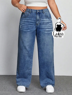 Calça Jeans Wide Leg Cintura Alta Caimento Solto Plus Size