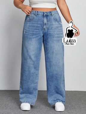 Calça Jeans Wide Leg Cintura Alta Caimento Solto Plus Size
