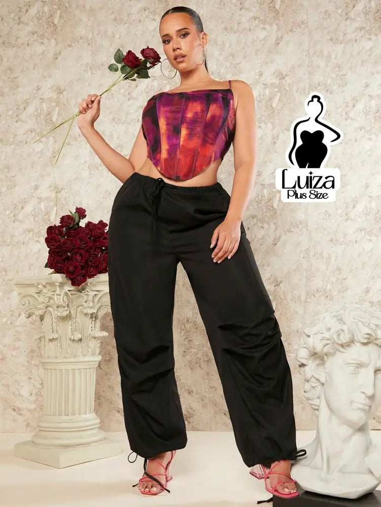 Calça Jogger Cintura Alta Amarração Ajuste Barra Plus Size