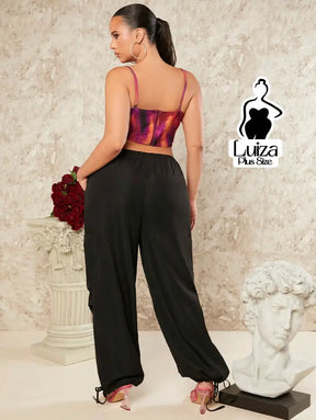 Calça Jogger Cintura Alta Amarração Ajuste Barra Plus Size