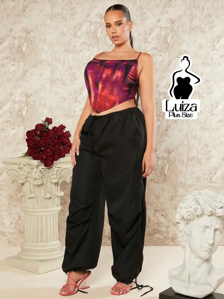 Calça Jogger Cintura Alta Amarração Ajuste Barra Plus Size