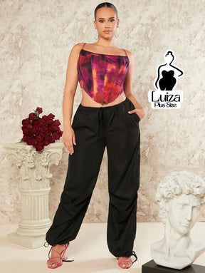 Calça Jogger Cintura Alta Amarração Ajuste Barra Plus Size