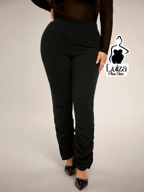 Calça Justa Cintura Alta Barra Franzida Plus Size