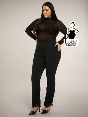 Calça Justa Cintura Alta Barra Franzida Plus Size