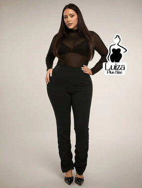 Calça Justa Cintura Alta Barra Franzida Plus Size