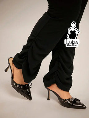 Calça Justa Cintura Alta Barra Franzida Plus Size