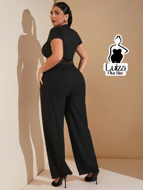 Calça Pantalona Alfaiataria Cintura Alta Com Renda Plus Size
