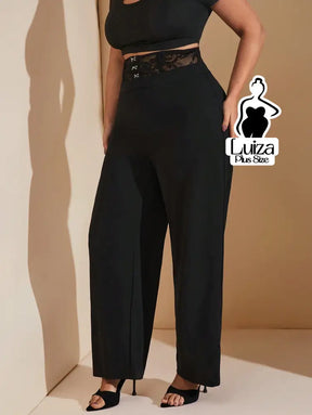 Calça Pantalona Alfaiataria Cintura Alta Com Renda Plus Size