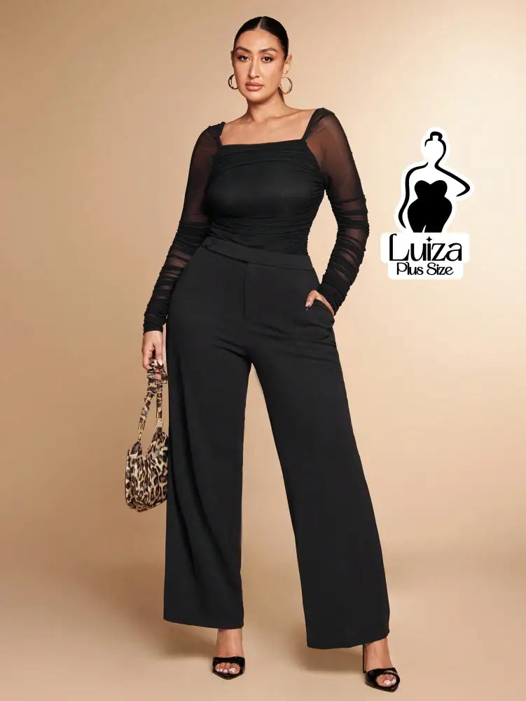 Calça Pantalona Alfaiataria Cintura Alta Elegante Plus Size