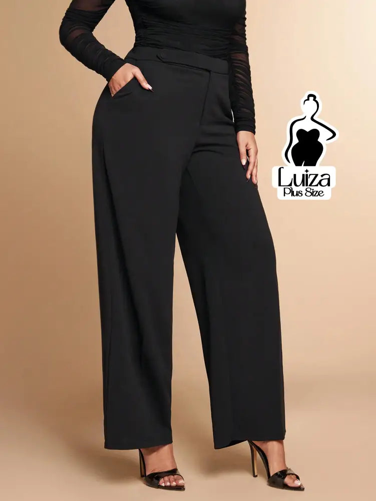 Calça Pantalona Alfaiataria Cintura Alta Elegante Plus Size