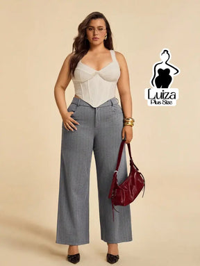 Calça Pantalona Alfaiataria Cintura Alta Moderna Plus Size