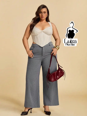 Calça Pantalona Alfaiataria Cintura Alta Moderna Plus Size