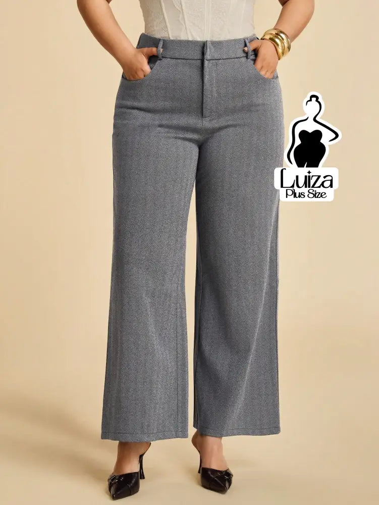 Calça Pantalona Alfaiataria Cintura Alta Moderna Plus Size