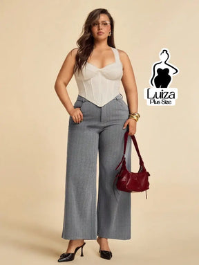 Calça Pantalona Alfaiataria Cintura Alta Moderna Plus Size