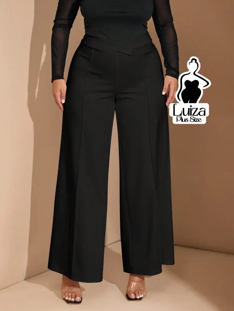 Calça Pantalona Alfaiataria Cintura Alta Recorte Plus Size