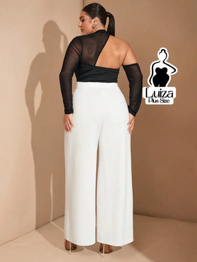 Calça Pantalona Alfaiataria Cintura Alta Recorte Plus Size