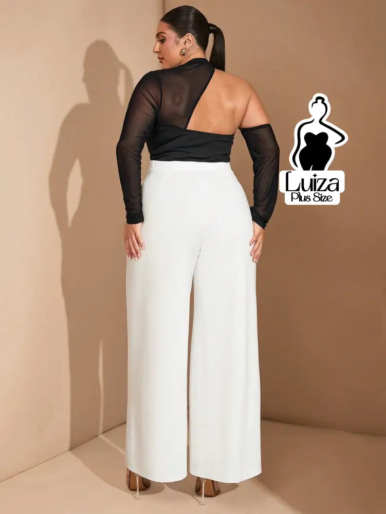 Calça Pantalona Alfaiataria Cintura Alta Recorte Plus Size