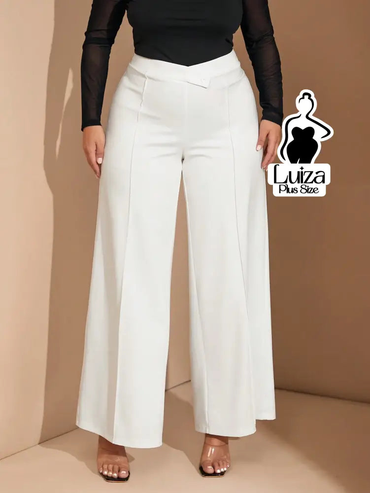 Calça Pantalona Alfaiataria Cintura Alta Recorte Plus Size
