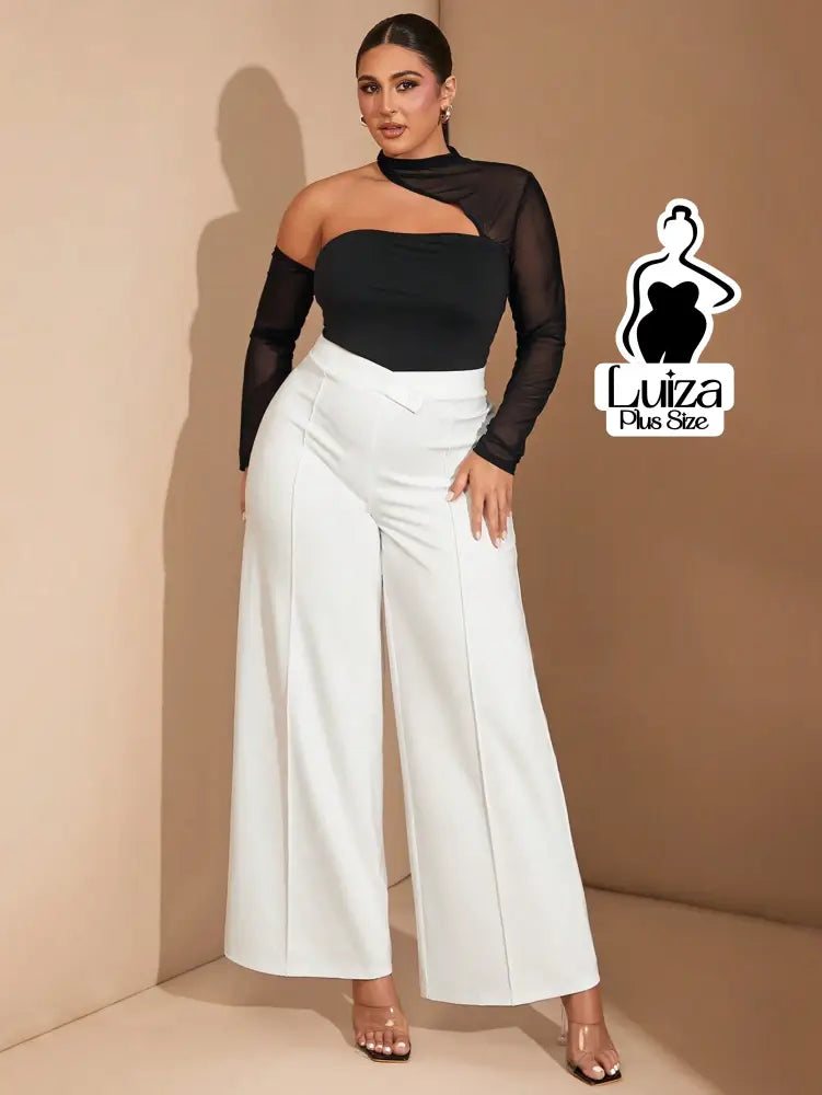 Calça Pantalona Alfaiataria Cintura Alta Recorte Plus Size