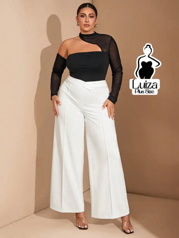Calça Pantalona Alfaiataria Cintura Alta Recorte Plus Size