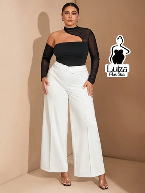 Calça Pantalona Alfaiataria Cintura Alta Recorte Plus Size