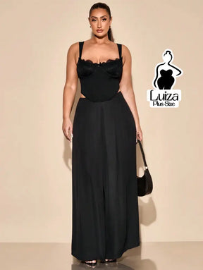 Calça Pantalona Alfaiataria Cintura Alta Sofisticada Plus Size