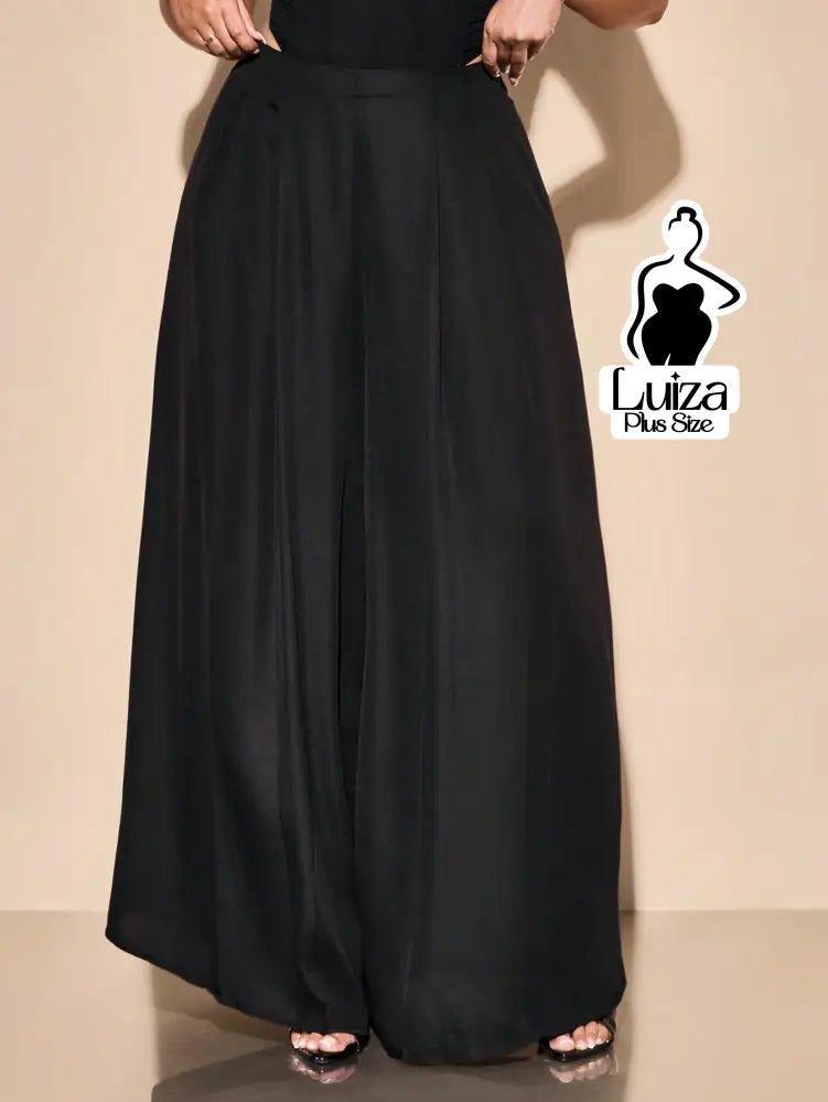 Calça Pantalona Alfaiataria Cintura Alta Sofisticada Plus Size