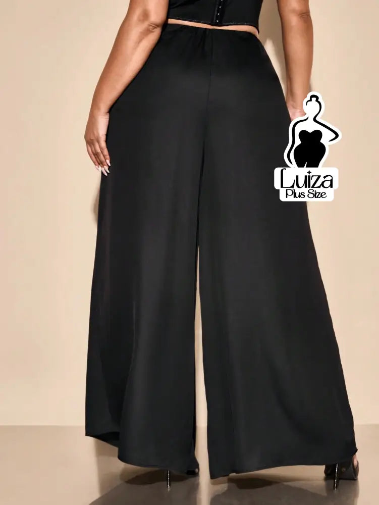 Calça Pantalona Alfaiataria Cintura Alta Sofisticada Plus Size