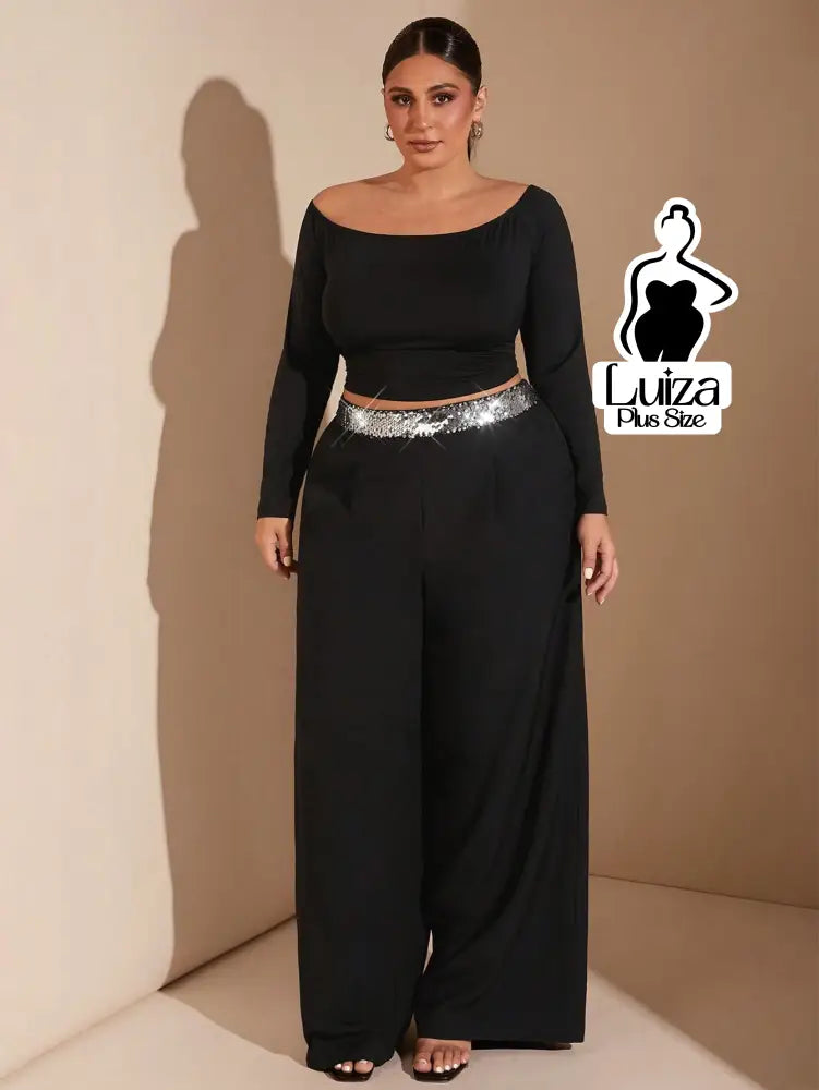 Calça Pantalona Alfaiataria Cós De Paetês Plus Size