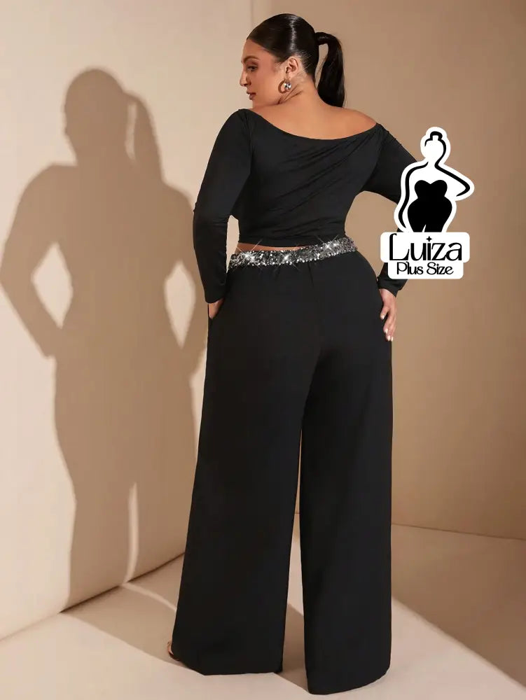 Calça Pantalona Alfaiataria Cós De Paetês Plus Size