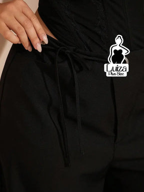 Calça Pantalona Alfaiataria Faixa E Argola Plus Size