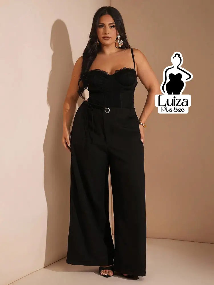 Calça Pantalona Alfaiataria Faixa E Argola Plus Size